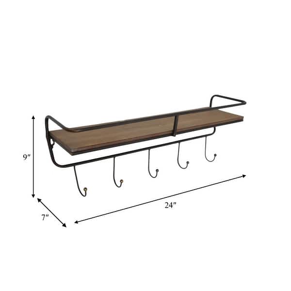 24" Mounted Wall Shelf with Hooks Contemporary Rustic Farmhouse Metal